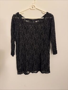 DKNY Black Floral Lace Long Sleeve Top